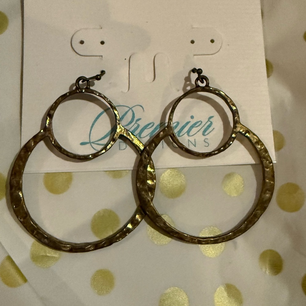Premier Designs Rustic Gold Hammered Hoop Earrings